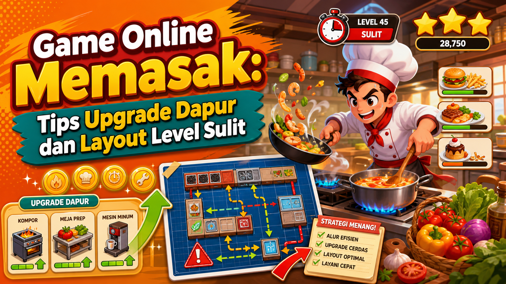 memasak - Game Online Memasak: Tips Upgrade Dapur dan Layout Level Sulit